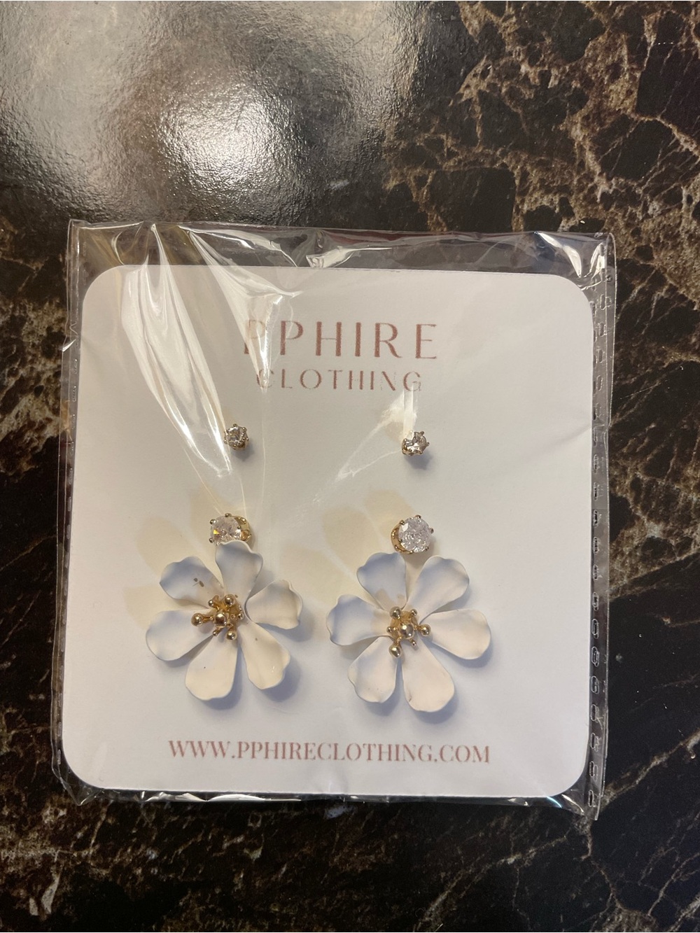 Nokia White Flower Earrings Set with Gold Accents